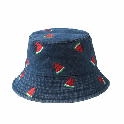 Embroidered Denim Bucket Hat – Summer Beach Fisherman Sun Hat for Men & Women | Cute Travel Cotton Sun Protection Cap, Wholesale Style