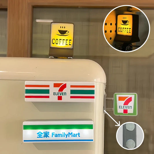 Coffee Shop Magnetic Fridge Stickers – Creative 711 Luminous Light Box, Convenience Store Light Sign & Home Decor Ornament