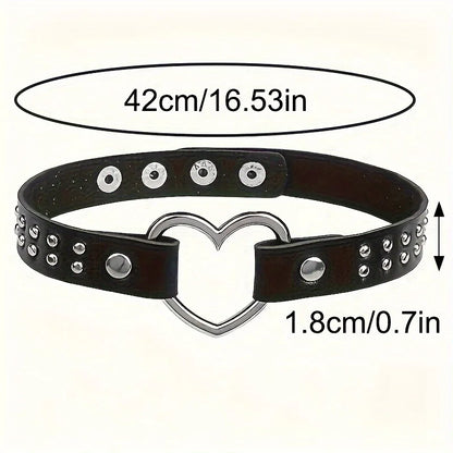 Y2K Punk Gothic Heart Stud PU Leather Choker Necklace — Sexy Everyday Jewelry for Women