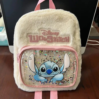 Disney Stitch Plush Autumn Backpack - Hello Kitty Cute Color-Block Bag for Kids, Perfect School Gift