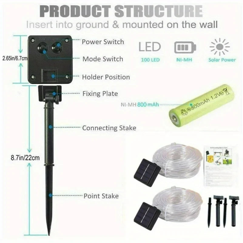 LED Solar String Lights – Waterproof Tube Rope Fairy Lights for Garden, Christmas & Outdoor Holiday Home Decoration