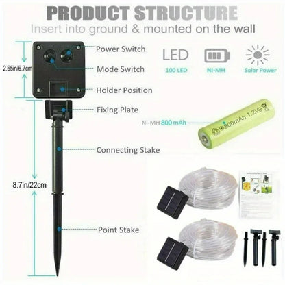 LED Solar String Lights – Waterproof Tube Rope Fairy Lights for Garden, Christmas & Outdoor Holiday Home Decoration