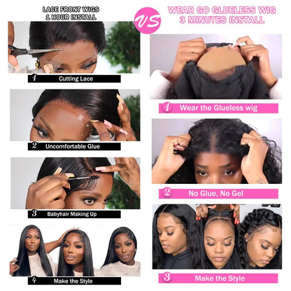 Kinky Straight Glueless 4x4 Lace Front Wig – Pre-Plucked, Pre-Cut Human Hair for Black Women