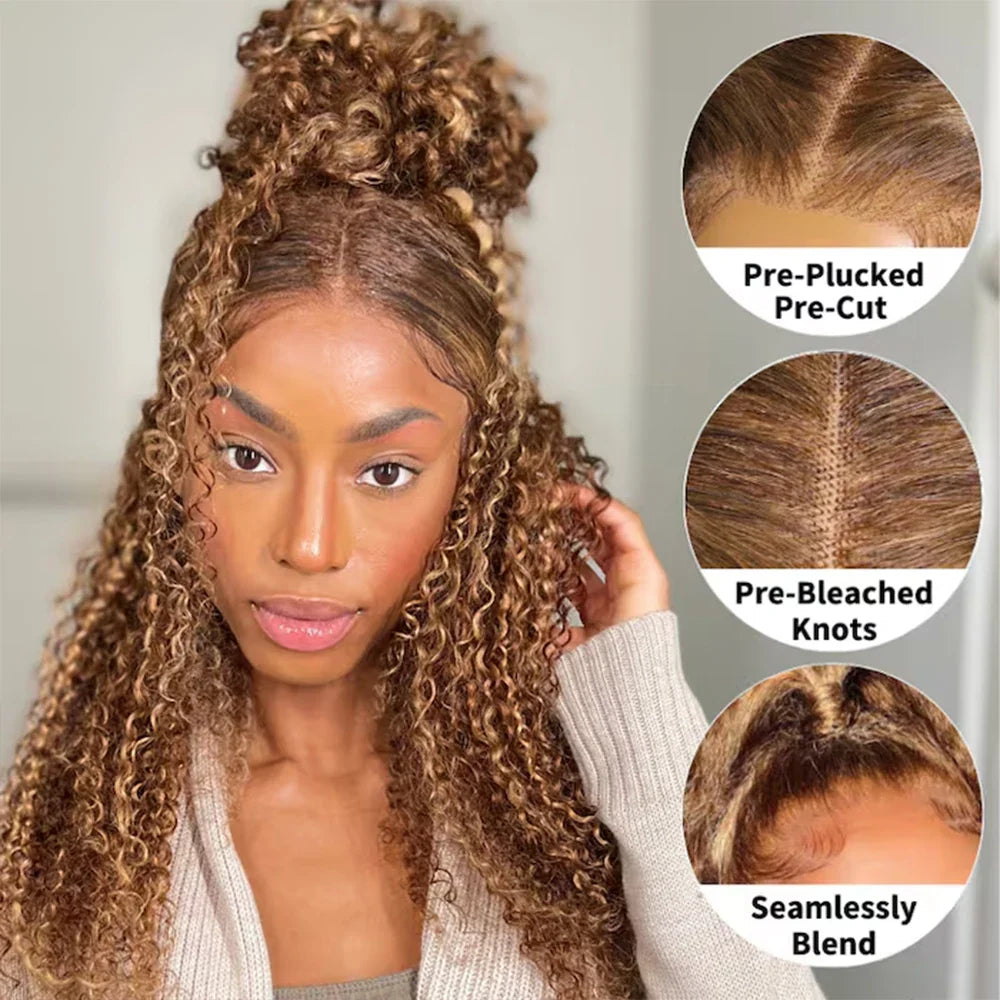 Invisi-Strap 360 Full Lace Human Hair Wig – Pre-Plucked Deep Curly, 250% Density, HD Lace Frontal Colored Wig