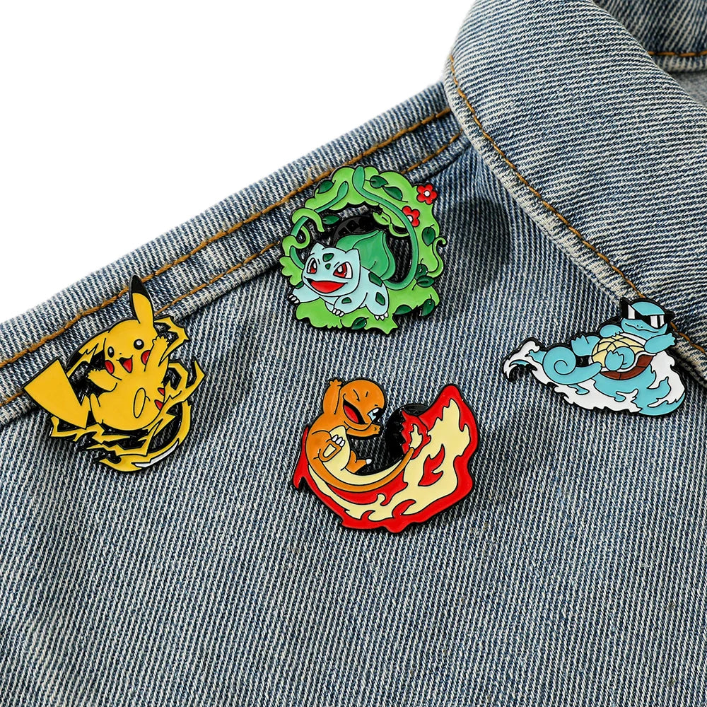 MINISO 4-Pcs Cartoon Pokémon Enamel Brooches — Cute Animated Character Pins for Women’s Bags & Accessories
