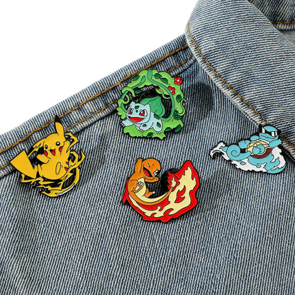 MINISO 4-Pcs Cartoon Pokémon Enamel Brooches — Cute Animated Character Pins for Women’s Bags & Accessories