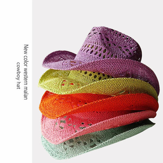 Melesh Western Women's Mint Green Cowboy Hat – Straw, Wide Brim, Plasticity Strong for Sunshine & Beach Wear