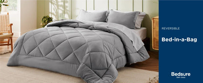Bedsure Reversible Comforter Set – Queen Bed-in-a-Bag with Sheets & Pillowcases, Twin to King Size