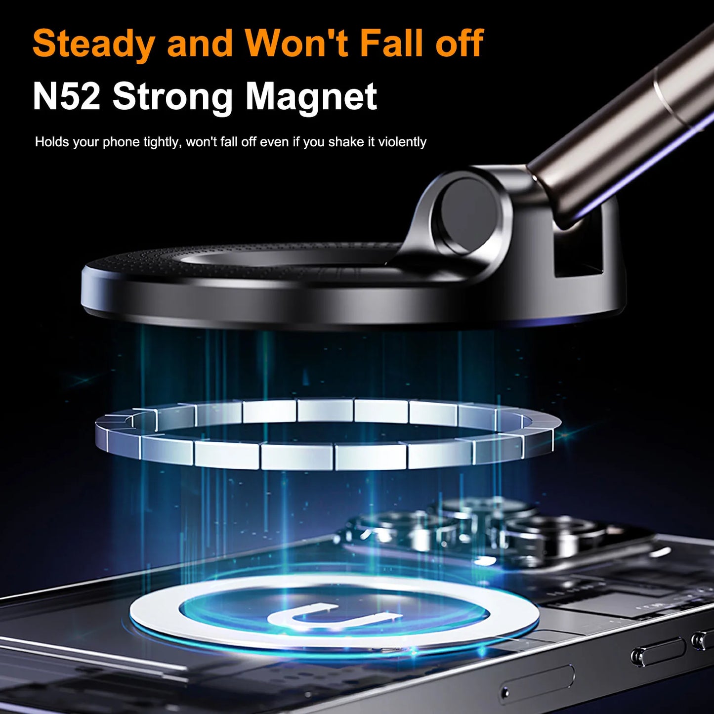 K007 Magnetic Car Phone Holder - Foldable, 360° Adjustable Vacuum Mount for Car, Desk, Bathroom, Universal Use