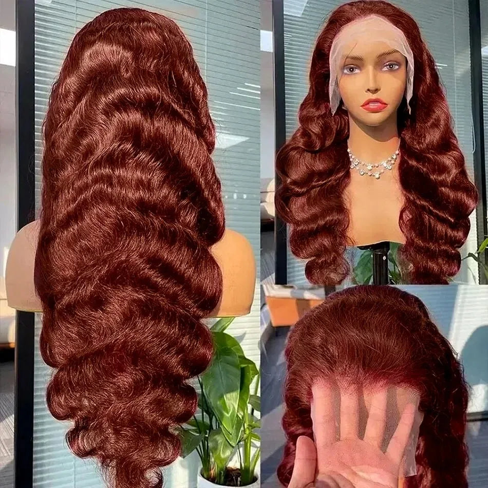 YKB Body Wave Reddish Brown 13x6 Lace Front Wig – Pre-Plucked Auburn Colored HD Lace Frontal, 200% Density Human Hair Wig