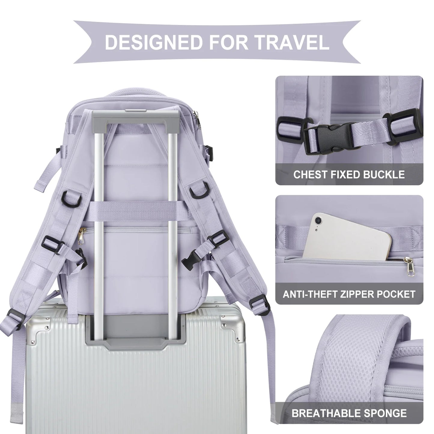 Women's Cabin Travel Backpack - Large Capacity, Water-Resistant Laptop Bag 45x36x20 cm, Fits EasyJet and Ryanair Carry-On Dimensions