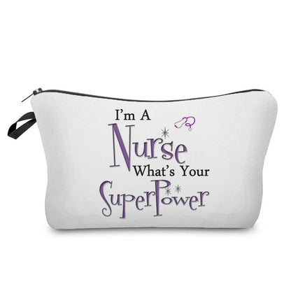 Organizer Toiletry Kit - Cartoon Letter Print Cosmetic Bag for Nurses, Doctors, Travel Makeup Bag, Women's Pencil Case Gift