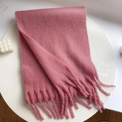 Luxury Cashmere Scarf for Women - Thickened Warm Shawl with Classic Tassels, Soft Solid Color Wrap for Autumn and Winter