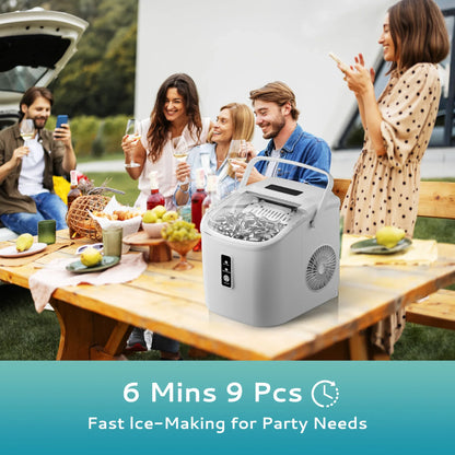 SIMZLIFE Portable Ice Maker Machine – 26.5lbs/Day, 9 Cubes in 6 Mins with Auto-Cleaning & Scoop