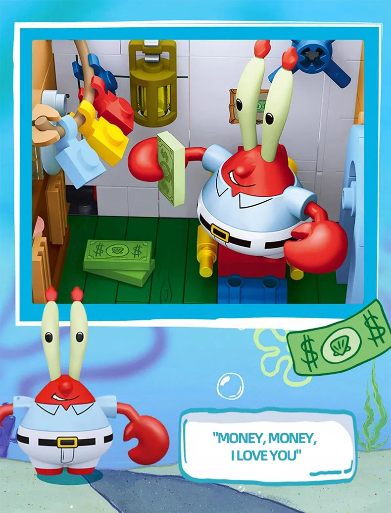 SpongeBob Krusty Krab Building Blocks – Creative Canteen Scene Model Bricks Desktop Toy for Kids