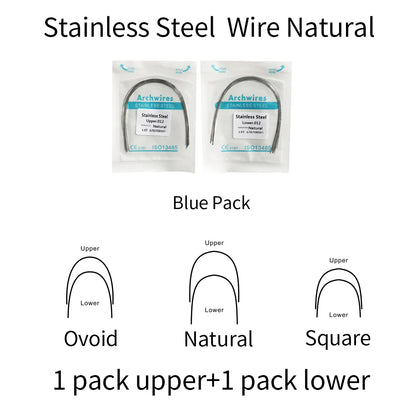 2 Packs Stainless Steel Arch Wires – 20pcs Natural Round & Rectangle Wires for Upper & Lower Braces
