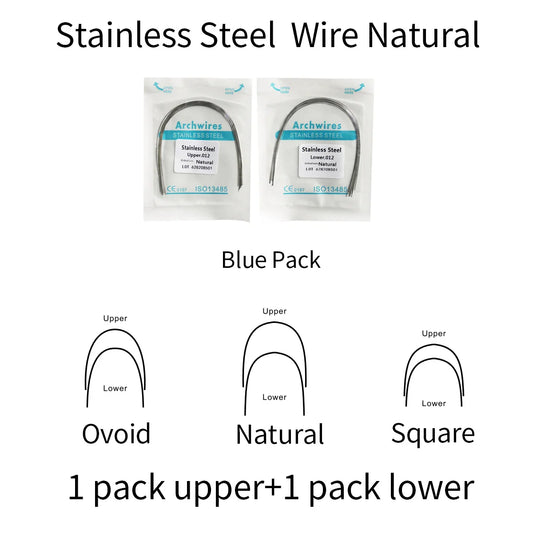 2 Packs Stainless Steel Arch Wires – 20pcs Natural Round & Rectangle Wires for Upper & Lower Braces
