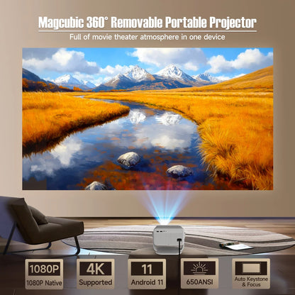Magcubic 4K L018 Projector - 650ANSI, Native 1080P, Auto Focus & Keystone, 360° Rotate, Android 11, BT 5.2, WIFI6, Portable Home Theater