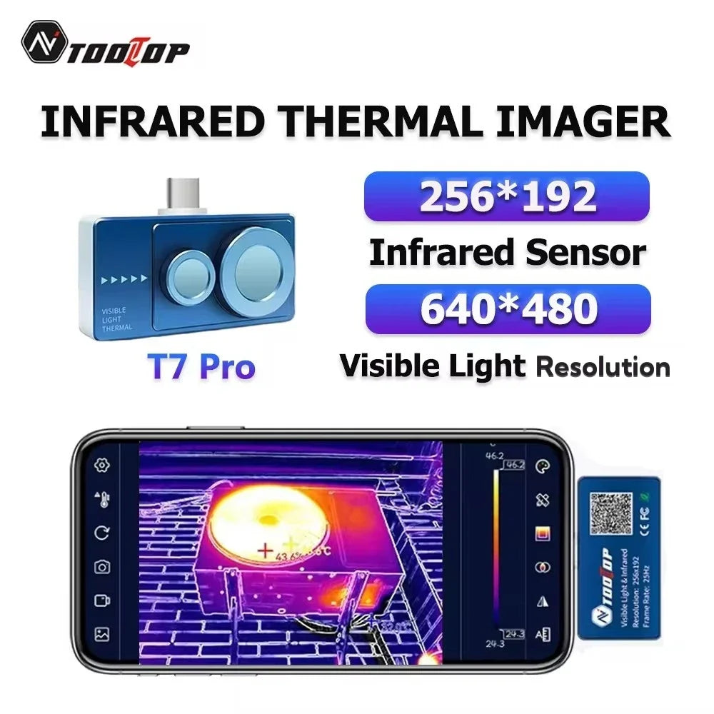 TOOLTOP T7Pro Android Thermal Imager – 256x192 Infrared Camera, -50~600℃, 12 Languages for Industrial Inspection