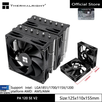 Thermalright Peerless Assassin 120 SE V2 CPU Air Cooler – Dual Tower Radiator with 120mm Fan, Supports Intel LGA1851/1700 & AMD AM5/AM4 High Performance Cooling