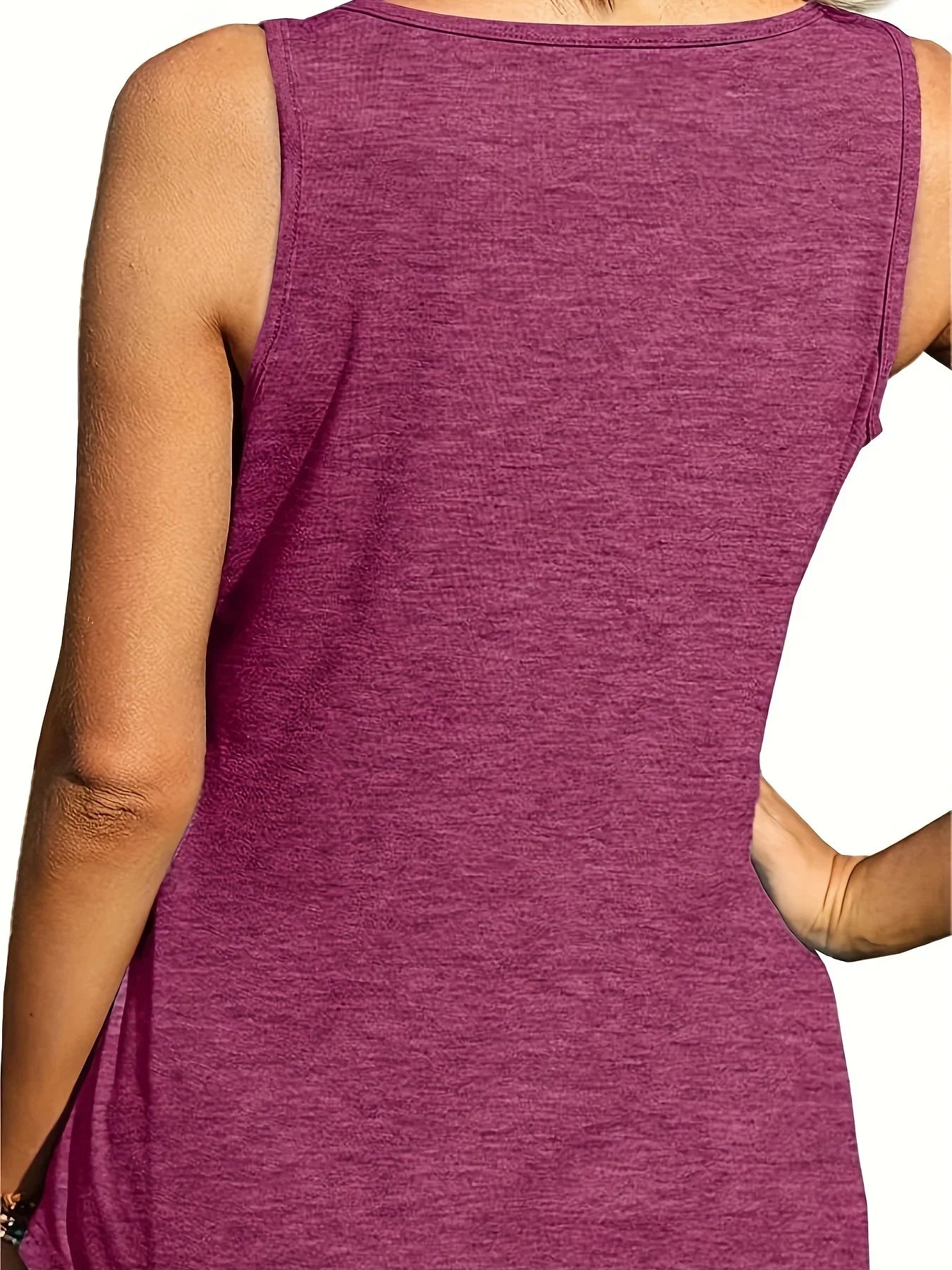 Plus Size Women’s Summer U-Neck Vest Top - Solid Color Elastic Dolphin Hem American Casual Style Shirt