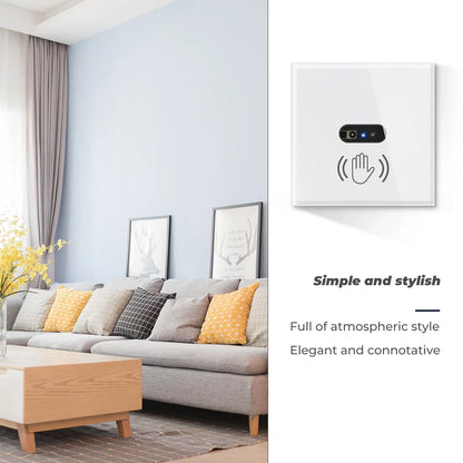 SMATRUL Wall Smart Light Switch with Infrared Sensor - No Touch Needed, EU UK 220V 110V - Glass Screen Panel, Electrical Power On/Off for Lamps