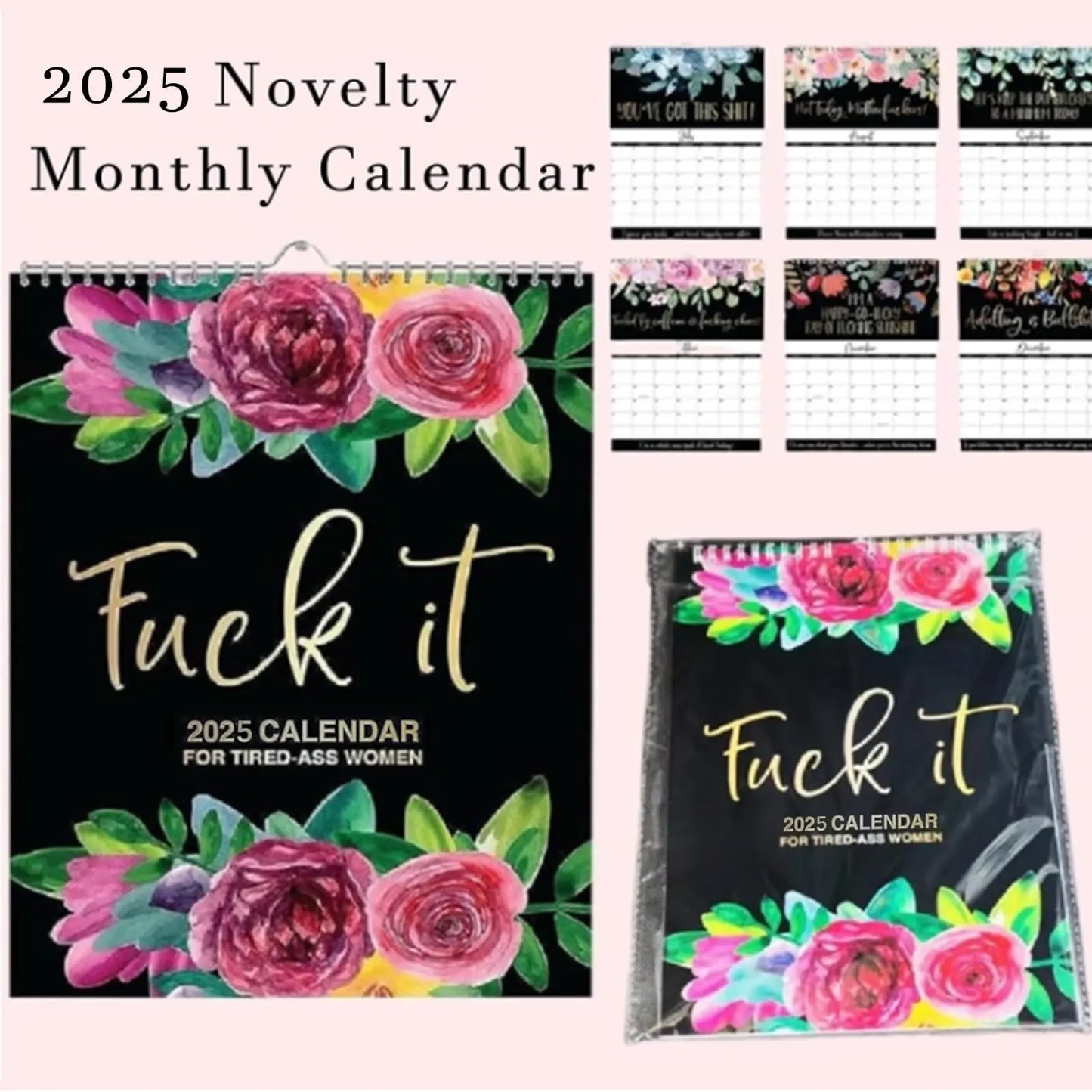 2025 'Tired-Ass Women' Funny Wall Calendar - 12 Months of Cuss Word Sayings, Unique New Year Gift for Her