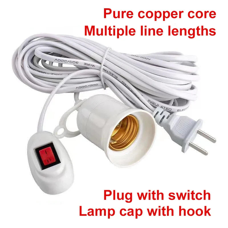 Versatile Lamp Bases with Switch: 3/5/8/10m LED Bulb Socket Adapter E27 Screw Lamp Holder - Suspension Tools with Two Plugs for Easy Installation