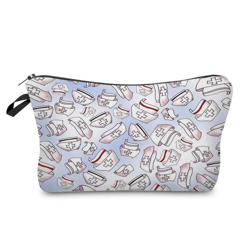 Organizer Toiletry Kit - Cartoon Letter Print Cosmetic Bag for Nurses, Doctors, Travel Makeup Bag, Women's Pencil Case Gift