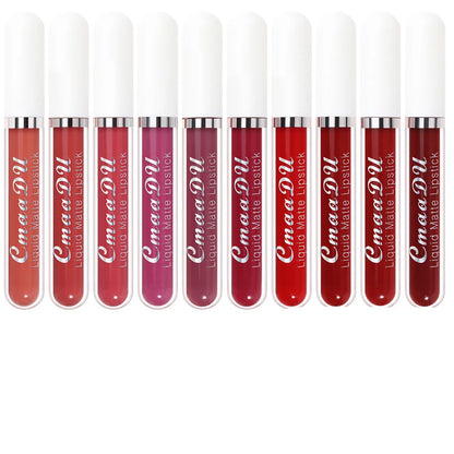 CmaaDu 10pcs Velvet Matte Lip Gloss Set – Durable, Waterproof, Silky Texture, Non-Stick, High Saturation Colors