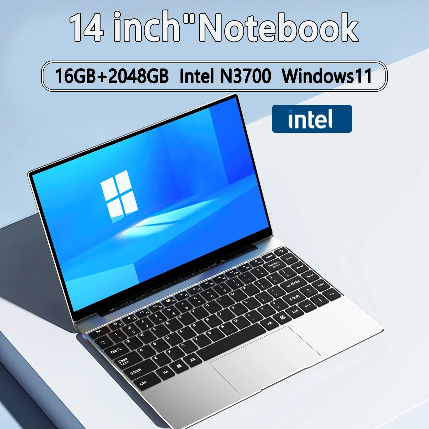 14.1" Ultra-Slim Laptop — Intel N3700 | 16GB RAM | 2TB SSD | FHD 1920x1080 Display | Windows 11 Pro Notebook for Gaming & Office