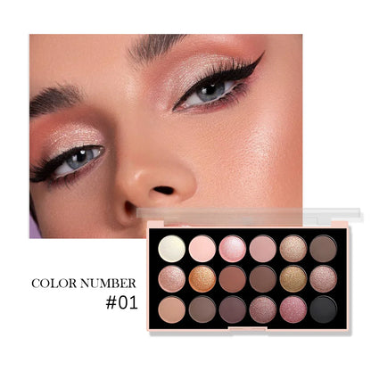 18-Color Eyeshadow Palette – Matte, Pearlescent, Shimmer & Glitter Shades, Long-Lasting Eye Makeup Kit