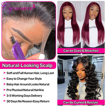 Cynosure 13x4/13x6 HD Transparent Lace Front Human Hair Wig – Pre-Plucked Remy Brazilian Straight Lace Frontal for Women