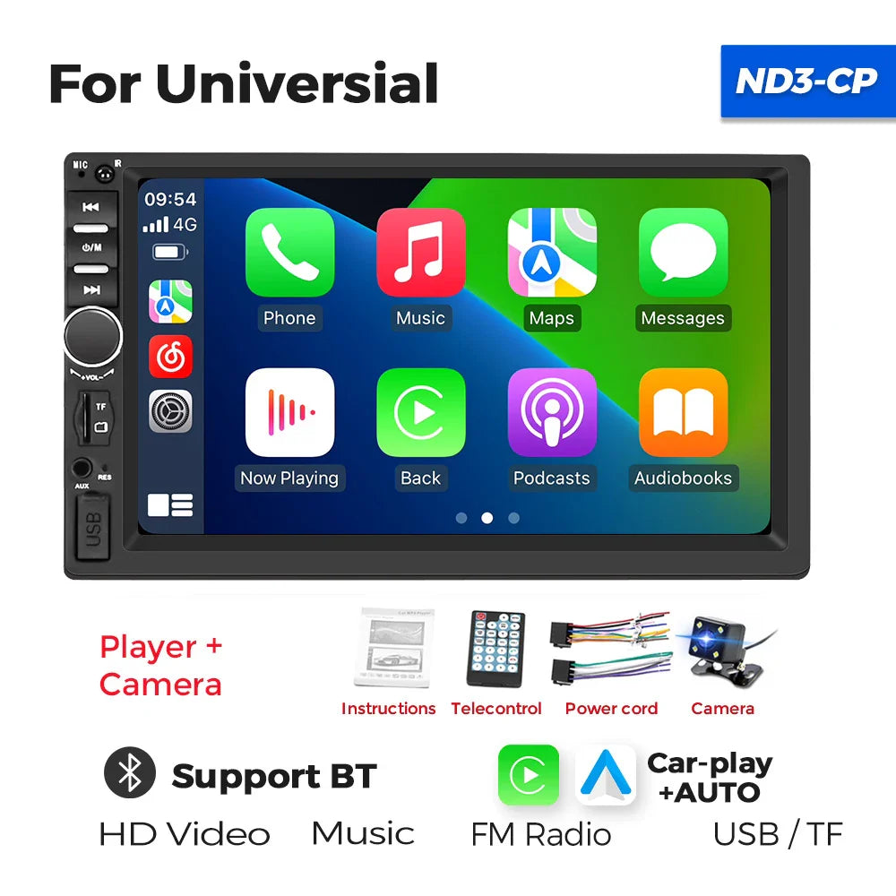 Navifly 7-Inch HD Touchscreen Car Multimedia Player – Universal 2 DIN, CarPlay, FM, Bluetooth for Toyota, Honda, VW, Corolla, Camry, Rav4