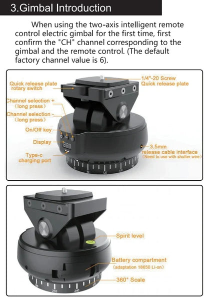 Desiontal YT-1200 Rotation Panoramic Remote Control - Pan Tilt Motorized Tripod Electric Head for Phones & Cameras