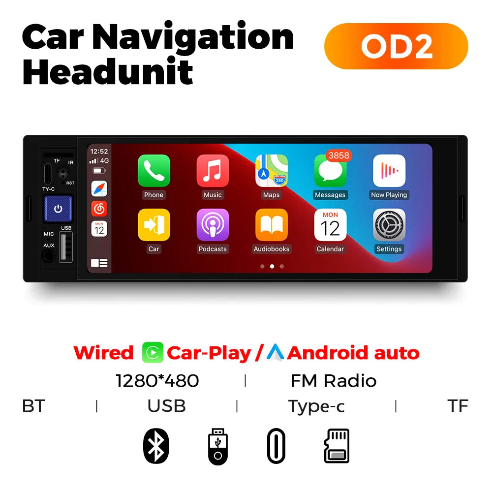 NaviFly 6.86" 1-DIN MP5 Car Stereo — Wireless CarPlay & Android Auto Multimedia Player with BT & FM