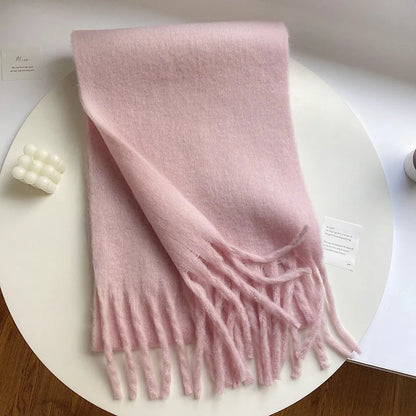 Luxury Cashmere Scarf for Women - Thickened Warm Shawl with Classic Tassels, Soft Solid Color Wrap for Autumn and Winter