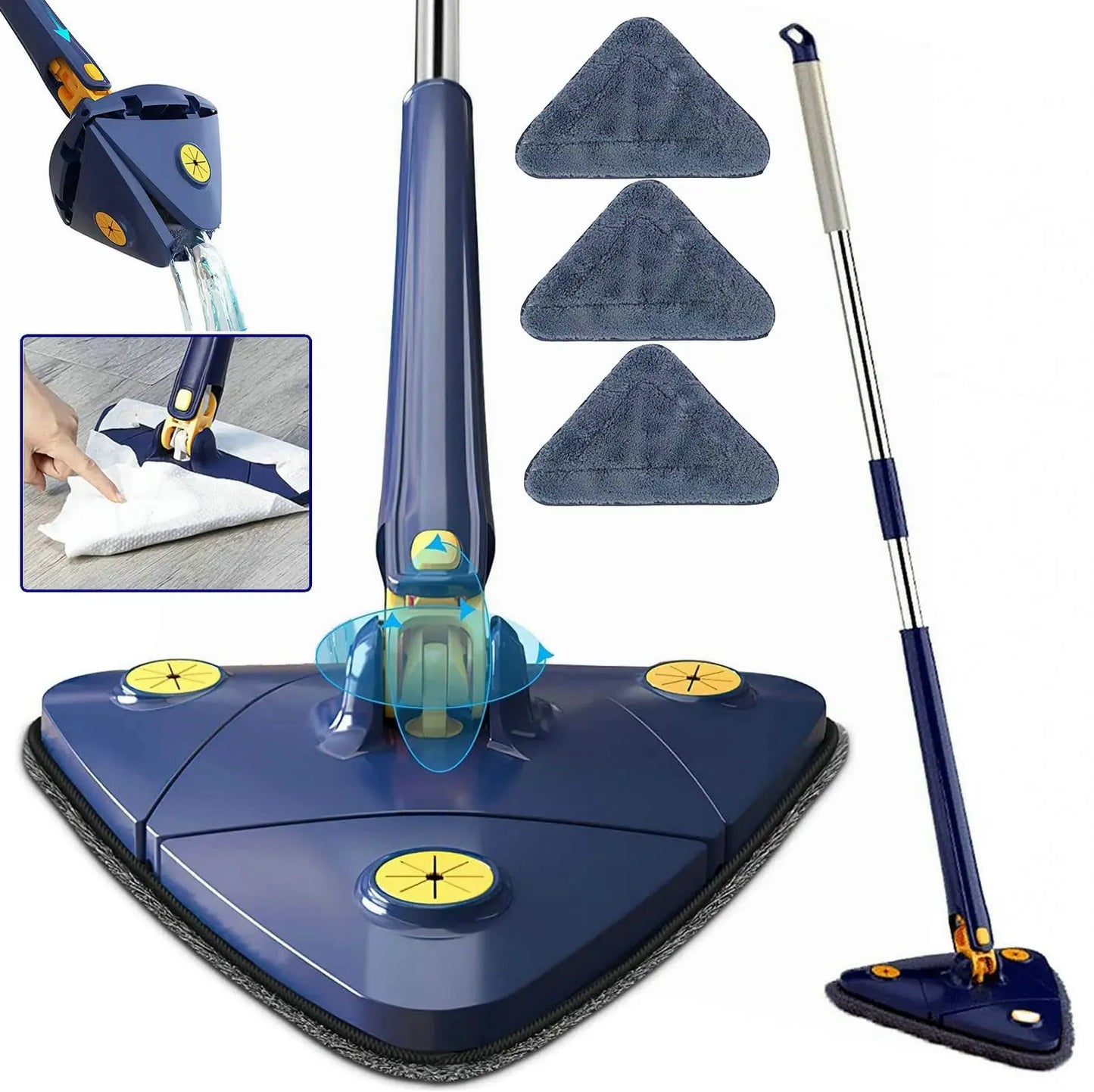 360° Rotatable Triangle Mop | Adjustable Long Handle Microfiber Mop for Wet & Dry Cleaning | Multifunctional Floor Cleaner
