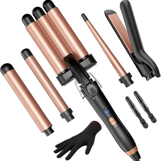 BESTOPE PRO 5-in-1 Curling Wand Set with Hair Straightener, Hair Crimper & 3 Ceramic Curling Irons