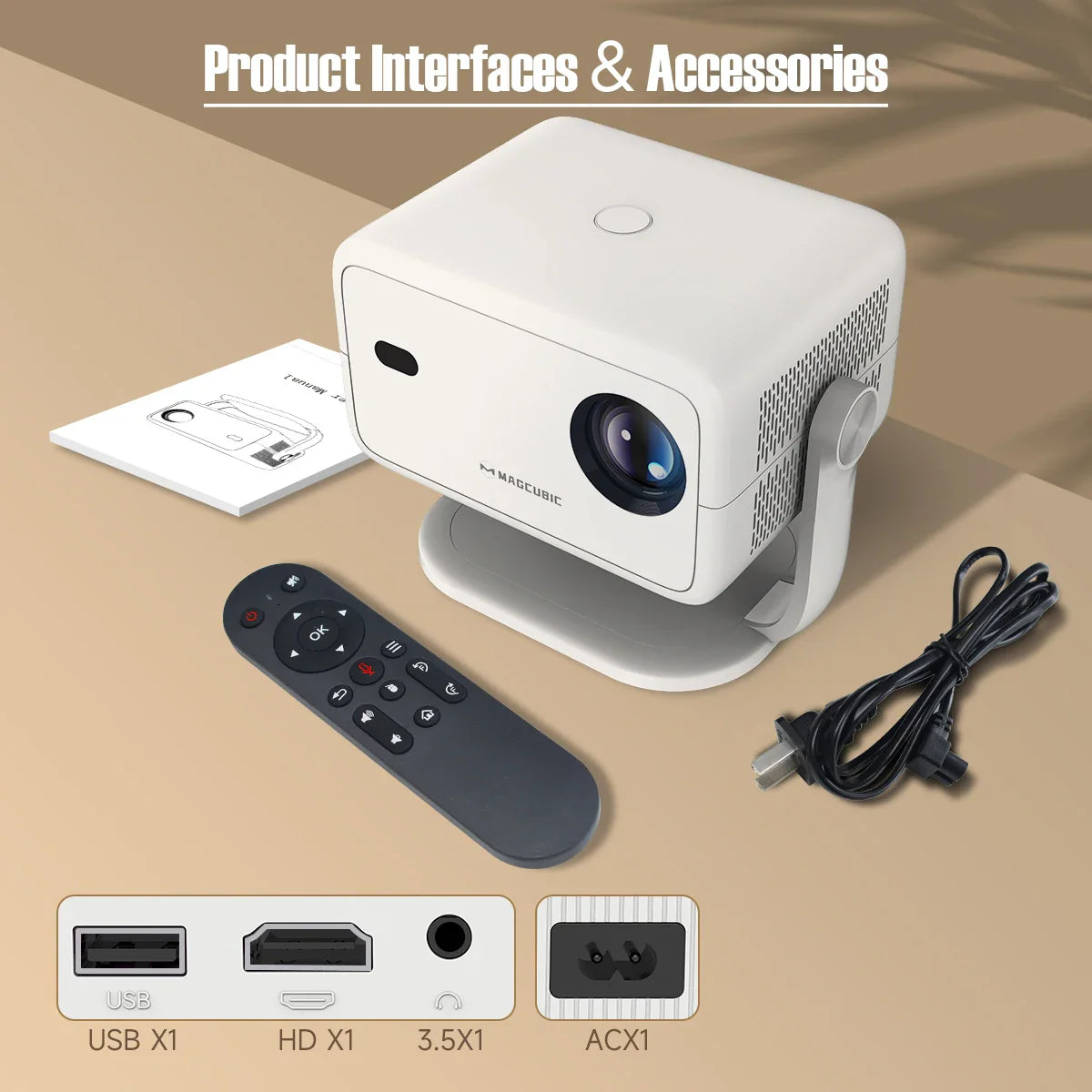 Magcubic 4K L018 Projector - 650ANSI, Native 1080P, Auto Focus & Keystone, 360° Rotate, Android 11, BT 5.2, WIFI6, Portable Home Theater