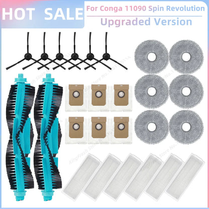 Replacement Parts Kit for Cecotec Conga 11090 / 13090 Spin Revolution Vacuum – Roller, Brushes, HEPA Filter & Mop