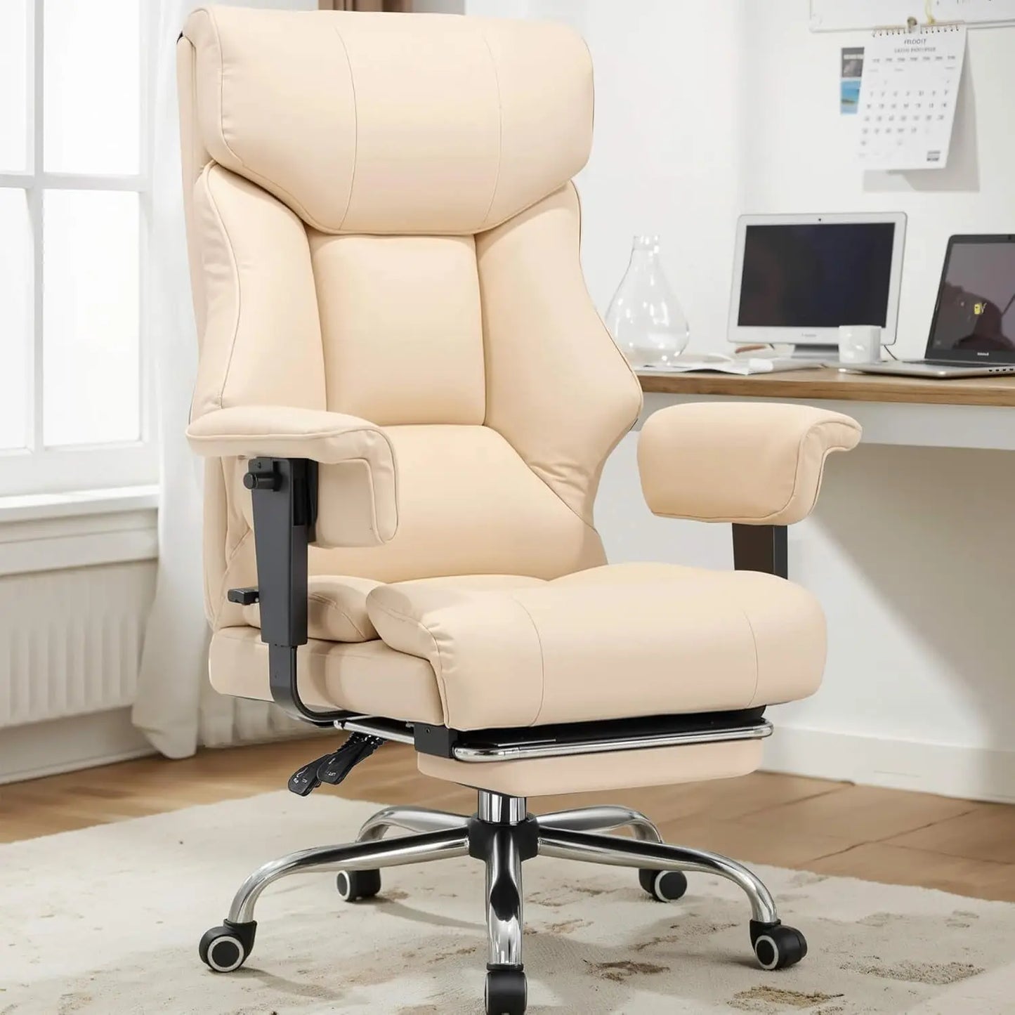 COMHOMA Big & Tall Office Chair – 400lbs High Back Leather Executive Chair with Ergonomic Lumbar Support & Pocket Spring Cushion