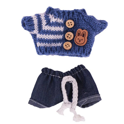 Labubu Doll Outfit Set – 17cm Bear Label Hat & Love Sweater, Cute Little Clothes for Decoration