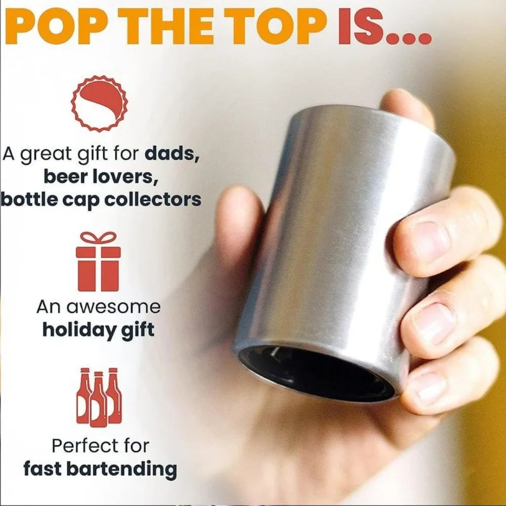 Stainless Steel Beer Bottle Opener — Multi-Color Automatic Push-Down Portable Cap Opener