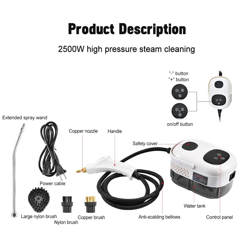2500W High Pressure Steam Cleaner – Intelligent Household Cleaner for Air Conditioner, Kitchen, Car & Floors