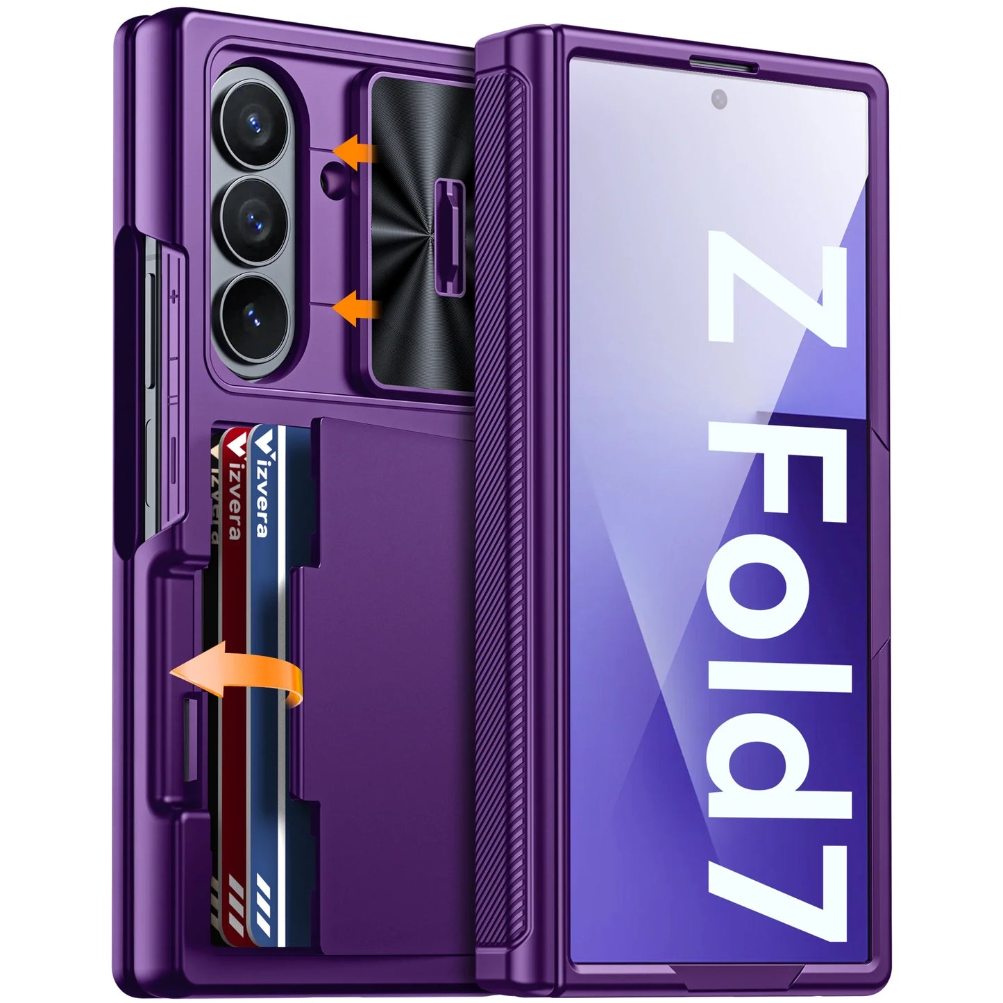 Samsung Galaxy Z Fold 7 Case – Black Shockproof Silicone Wallet with RFID Card Holder, Hinge & Camera Protection