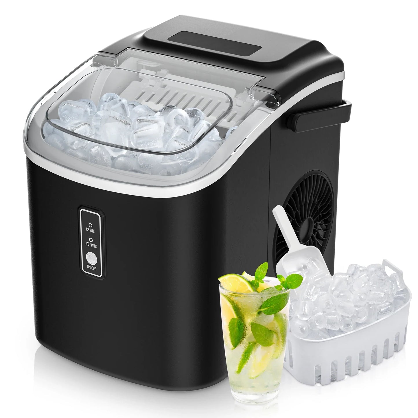 SIMZLIFE Portable Ice Maker Machine – 26.5lbs/Day, 9 Cubes in 6 Mins with Auto-Cleaning & Scoop