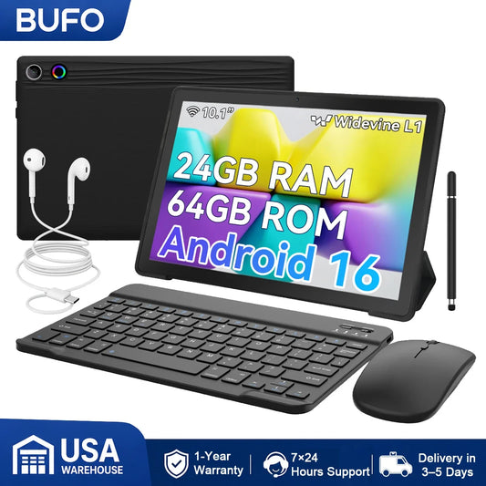 BUFO KB10L 10.1-Inch Tablet - Android 16 Octa-Core 64GB ROM, 6000mAh Battery & 1TB TF Card Support