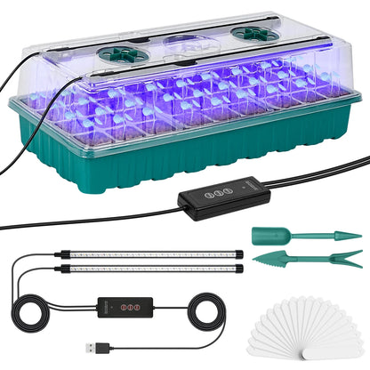 36-Cell Seed Starter Tray with Grow Light — Adjustable 3-Color Lighting, Humidity Dome for Seed Germination