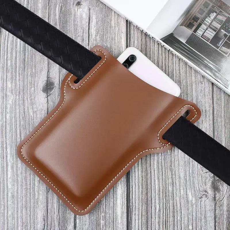 Men’s PU Leather Vintage Waist Bag – Phone Holster Belt Pouch for Travel & Hiking